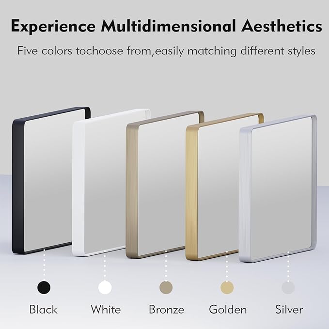 Black Bathroom Mirror 24X32 Inch, Black Metal Framed Mirror for Wall, Rounded Rectangle Matte Bathroom Vanity Mirror with Tempered Glass, Anti-Rust, Horizontal/Vertical