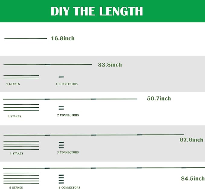 Xiny Tool 126pcs Garden Stakes Set, Includes 50Pack 17" Garden Poles, Tomato Climbing Plant Trellis Plant Climbing Frame for Vegetables Cucumber Fences Beans Outdoor Gardening