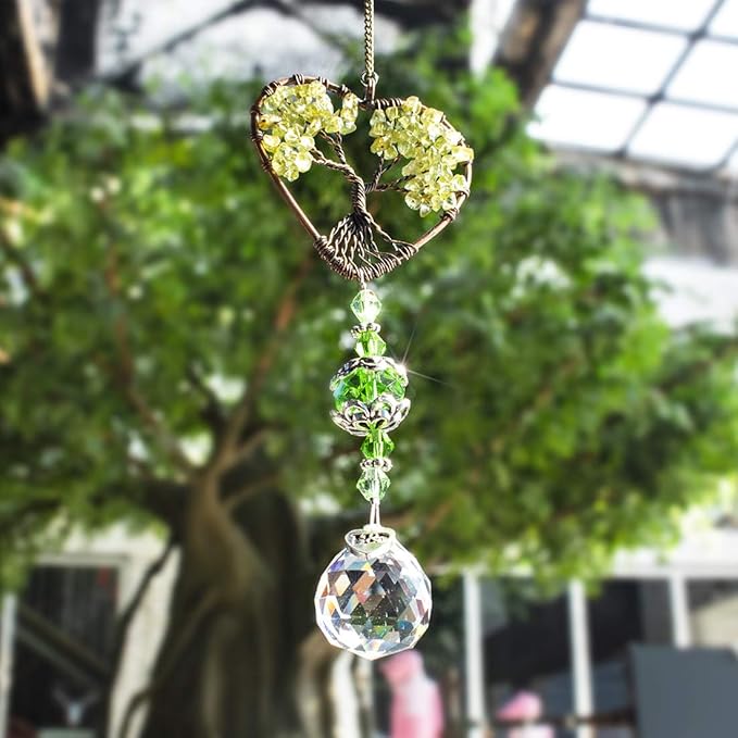 H&D HYALINE & DORA Tree of Life Car Rearview Mirror Hanging Ornament Pendant Accessories Fengshui Suncatcher (Green)