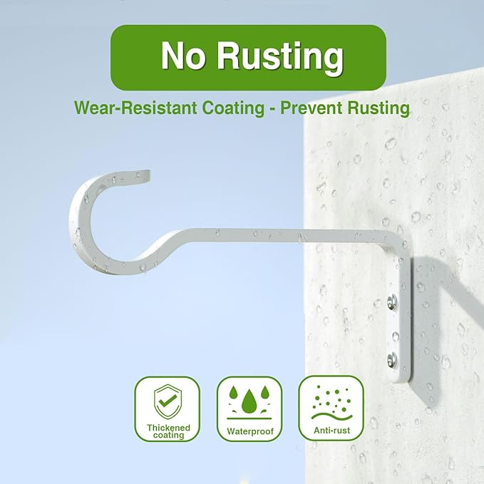 6 Inch 2 Pack Heavy Duty Outdoor Plant Hangers for Hanging Baskets, Iron Hanging Plant Brackets, Metal Plant Wall Hooks for Lantern, Bird Feeder, Windchime, White