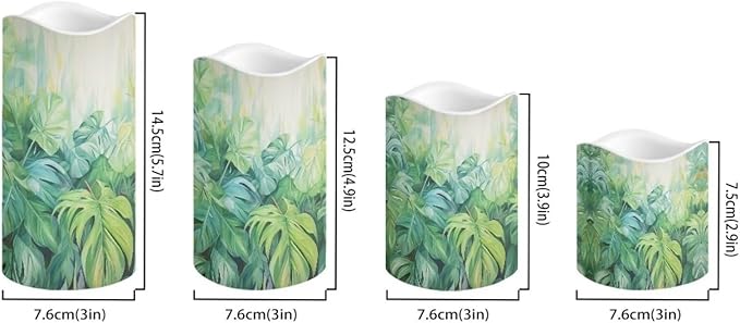 Ystardream Tropical Leaf Flameless Candles with Remote Battery Operated Candles Realistic LED Candles with Remote and Timer Set of 4 for Home Wedding Birthday Decorations