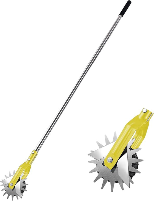 Wheel Rotary Edger, Rotary Shear, Sidewalk Manual Lawn Edger, Strong 3 Sections Stainless Steel Handle with Cushion Grip, 58.3-Inch