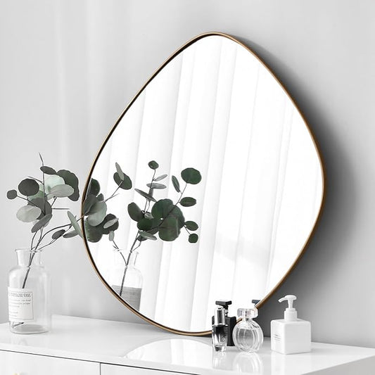 Asymmetrical Wall Mirror Matel Brass Framed Wall Mirror for Living Room Bedroom Bathroom Entryway Wall Decor 19.8" L x 19.0" W ELE-005G