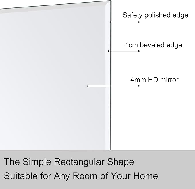 Ruomeng Wall Mirror Beveled Edge Frameless Mirror 24” x 32" Wall Mounted Mirror for Bathroom Vanity and Entryway
