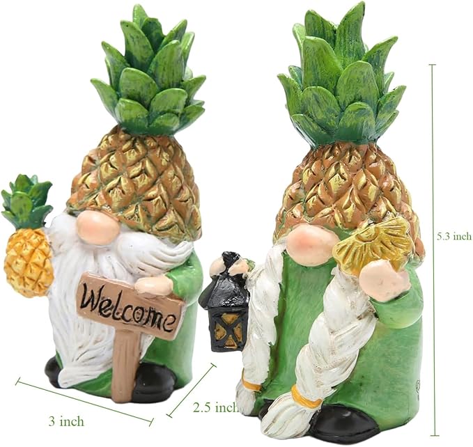 Hodao Gnomes Decorations for Home, Summer Fall Resin Pineapple Gnome Figurines, Pineapple Themed Gift for Loved Ones, Perfect Indoor Outdoor Decor for Home Tabletop Garden Yard - 2 Pcs