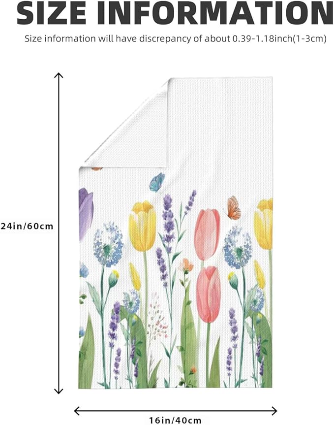 Spring Floral Kitchen Towels Dish Towels 16x24 Inch, Tulip Lavender Flower Decorative Hand Towels Set of 2 Holiday Seasonal Decoration Absorbent Dish Cloths for Home Kitchen Dining