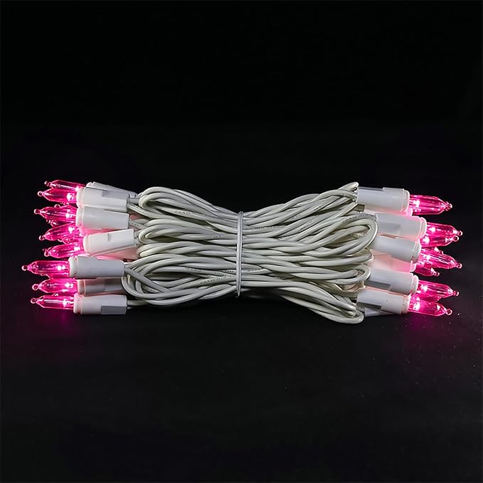 Pink LED Christmas Lights - 35 Count Pink Christmas String Lights for Small Tree, Crafts, Bedroom, Wedding, Indoor and Outdoor Valentines Day Decorations, 11 Feet White Wire, UL Certified, Connectable