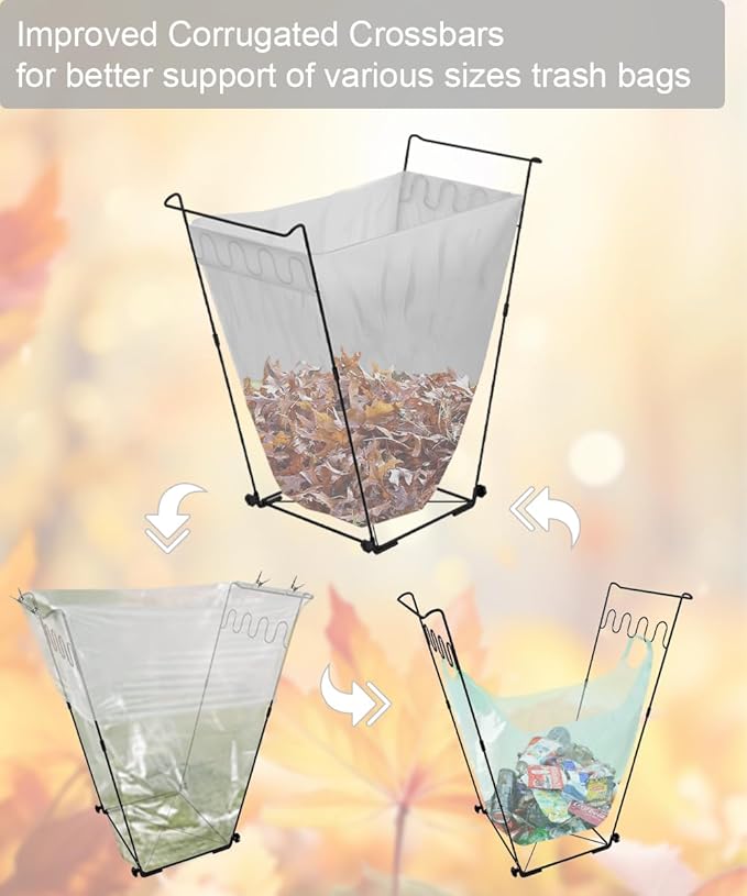 Outdoor Garden Trash Bag Holder Frame - Leaf Bag Support Stand Multi-Use Metal Garbage Bag Holder Holds 30-45 Gallons Bag for Camping Leaves, Gardening Party, Yard Weeding (Matte Black)