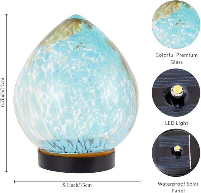 Outdoor Solar Lanterns, Glass Solar Powered Lantern Colorful Solar Garden Lights Decorative Solar Lamp for Patio, Lawn, Tabletop-Sky Blue