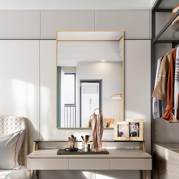 Koonmi Gold Mirrors for Wall, 30x40 Inch Bathroom Mirror, Rectangular Wall Mirror for Living Room Bedroom Bathroom, Hangs Horizontally or Vertically