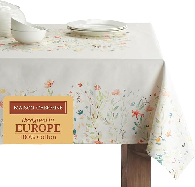 Maison d' Hermine Table Cloth Rectangle Table 100% Cotton 70 x 120 Inches Tablecloth Reusable Decorative Everyday Use for Dining Room, Farmhouse, Home, Party, Festive & Wedding Spring Summer - Colmar