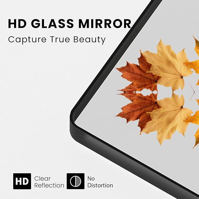 Black Bathroom Mirror 40X30 Inch, Black Metal Framed Mirror for Wall, Rounded Rectangle Matte Bathroom Vanity Mirror with Tempered Glass, Anti-Rust, Horizontal/Vertical