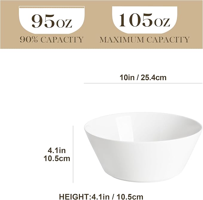 MALACASA Serving Bowls, 105 OZ Large Salad Bowls Set of 2, Porcelain White Bowls for Kitchen, Deep Bowls for Salad, Soup, Pho and Fruit, Ceramic Serving Bowls for Party, Microwave Safe, Series Regular