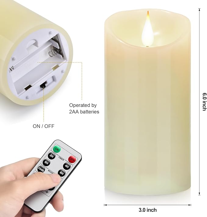 Tappovaly Flameless Flickering Battery Operated Candles 2pack Real Wax Pillar LED Candles with 10-Key Remote Control and 24 Hours Timer for Wedding, Party, Home Decoration (Ivory)