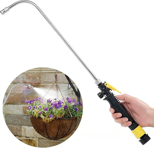 Mist Watering Wand For Hanging Baskets,25 Inch Spray Wand With Adjustable Nozzle, Car Pet Window Cleaning Tool, Great For Watering Seedbeds, Hanging Plants, Deck Plants.（90-degree curved nozzle）