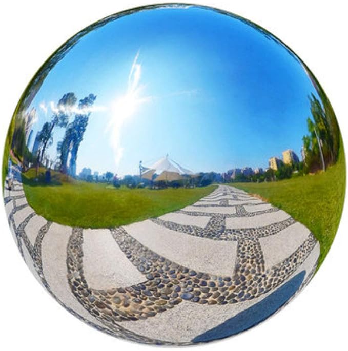 25 cm/10 inch Diameter Gazing Globe Mirror Ball,Silver Stainless Steel Polished Reflective Smooth Garden Sphere,Colorful and Shiny Addition to Any Garden or Home