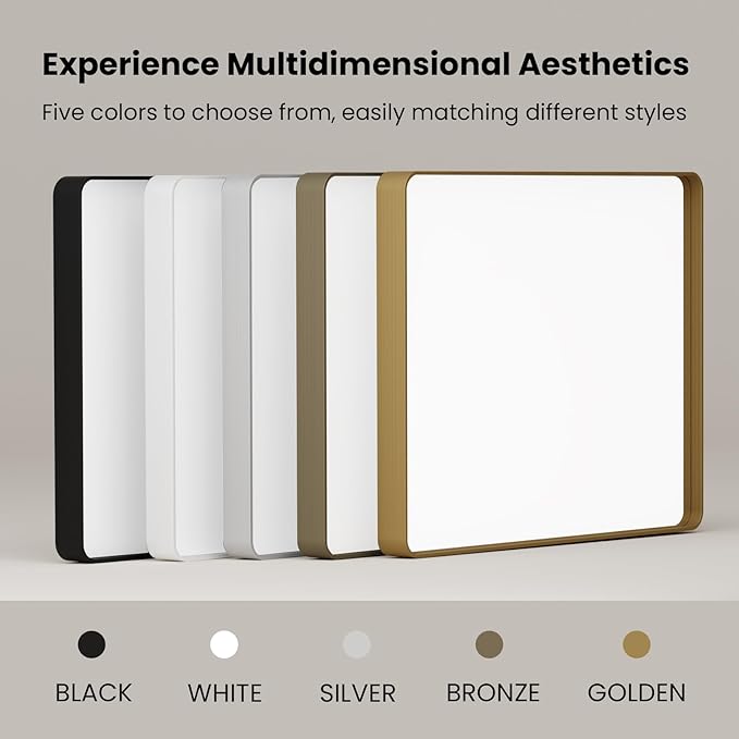 White Bathroom Mirror 28x36 Inch, White Metal Framed Bathroom Mirror for Wall, Rounded Rectangle Matte Bathroom Vanity Mirror, Tempered Glass, Anti-Rust, Horizontal/Vertical