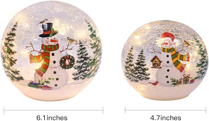 PHITRIC Christmas Decorations Indoor, 3 pcs Sparkling Snowman Globes with LED Lights and Timer, Tabletop Xmas Decor for Fireplace, Table, Home Decor Indoor