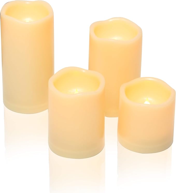 CANDLE CHOICE Waterproof Outdoor Battery Operated Flameless Candles with Timer Realistic Flickering Plastic Fake Electric LED Pillar Lights for Lantern Garden Wedding Christmas Decorations 4 Pack