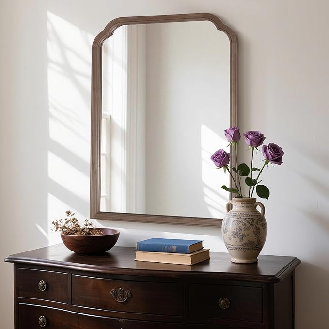 HOMECOOKIN Wood Bathroom Mirrors for Wall Mounted, 30" x 40" Rustic Wood Frame Wall Mirrors Decorative for Living Room or Bedroom Vanity Mirror (WN) B