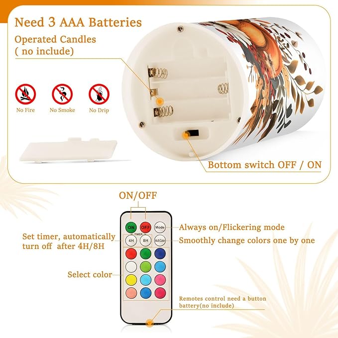 ALAZA Thanksgiving Pumpkin Fall Autumn Flickering Flameless Candles Battery Operated with Remote Timer,Tea Light Candles LED Pillar Votive Candles Set of 2 for Outdoor Indoor Decorations