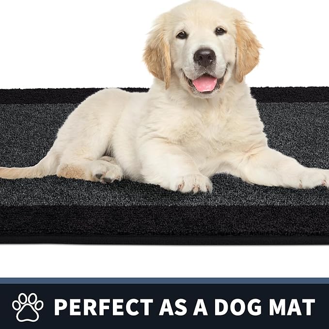 PURRUGS Dirt Trapping Door Mat 20" x 32", Non-Slip/Skid Machine Washable Entryway Rug, Shoes Scraper, Throw Rug, Super Absorbent Area Rug for Muddy Wet Shoes and Paws, Bluish Grey & Charcoal