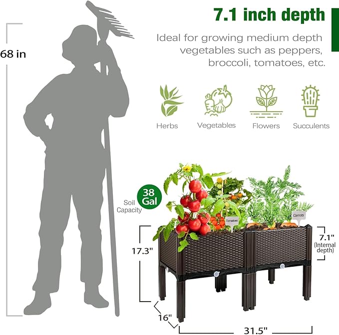 Raised Garden Bed with Legs Planters for Large planters Outdoor Plants Elevated Plastic Garden Planter Boxes Plant pots for Patio Backyard Porch Deck to Planting Flowers Vegetables and Herbs