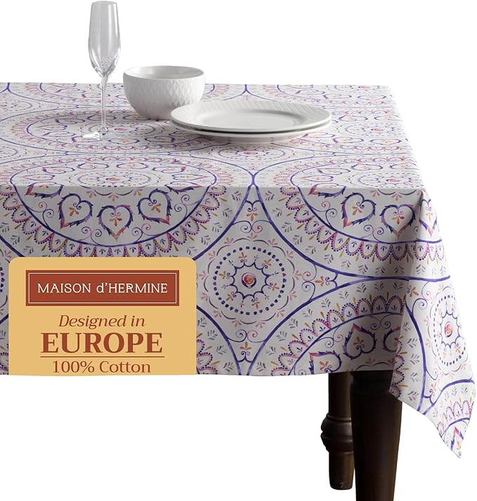 Maison d' Hermine Table Cloth Square Table 100% Cotton 60 x 60 Inches Tablecloth Reusable Decorative Everyday Use for Dining Room, Farmhouse, Home, Party, Festive & Wedding Spring Summer - Mandala