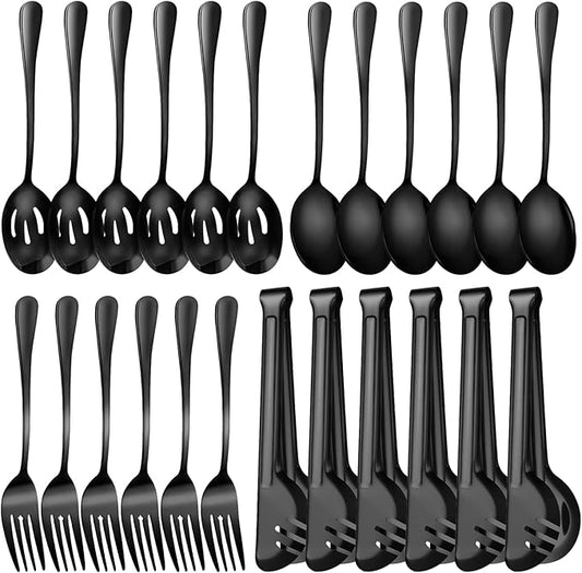 24pcs Serving Utensils Set, Large Stainless Steel Serving Utensils - Durable for Buffets, Dinner Parties, Weddings and Restaurants (Black)