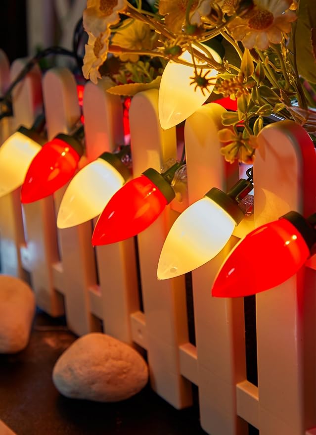 Brightown C9 LED Christmas String Lights, 66ft Vintage Outdoor Lights String with 100 Smooth Opaque Bulbs, Plug-in Waterproof Roofline Lights String for Outside Patio Christmas Holiday Decor