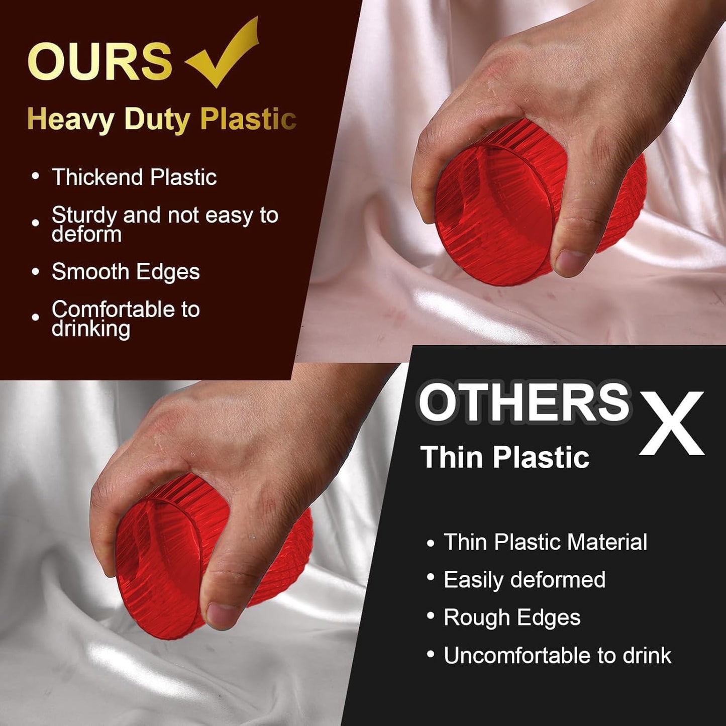 40 Pack Plastic Ribbed Wine Glasses, 14Oz Origami Disposable Wine Glasses Unbreakable Clear Plastic Cocktail Glasses Recyclable Shatterproof Reusable Wine Cups (14oz-red-40pack)