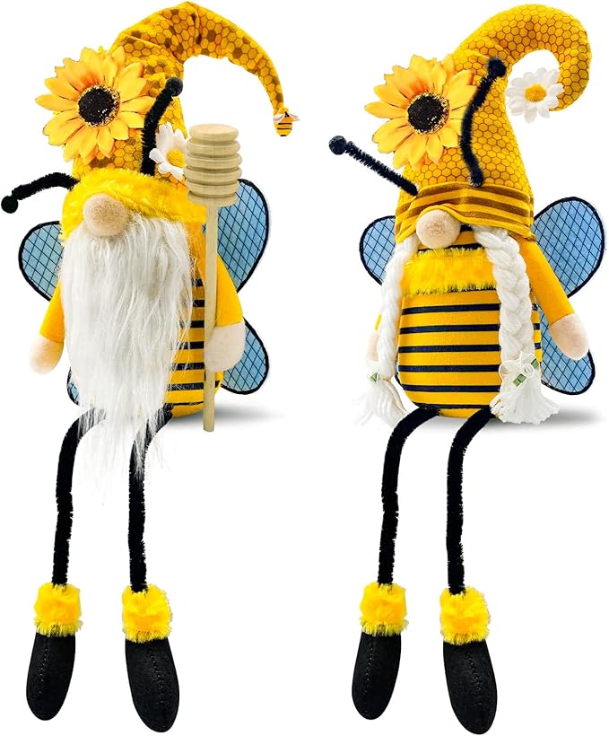 Lovinland Spring Decorations for Home - Honey Bumble Bee Sunflower Plush Stuffed Gnomes Doll - Summer Gnome Gifts for Women - Bee Decor Indoor
