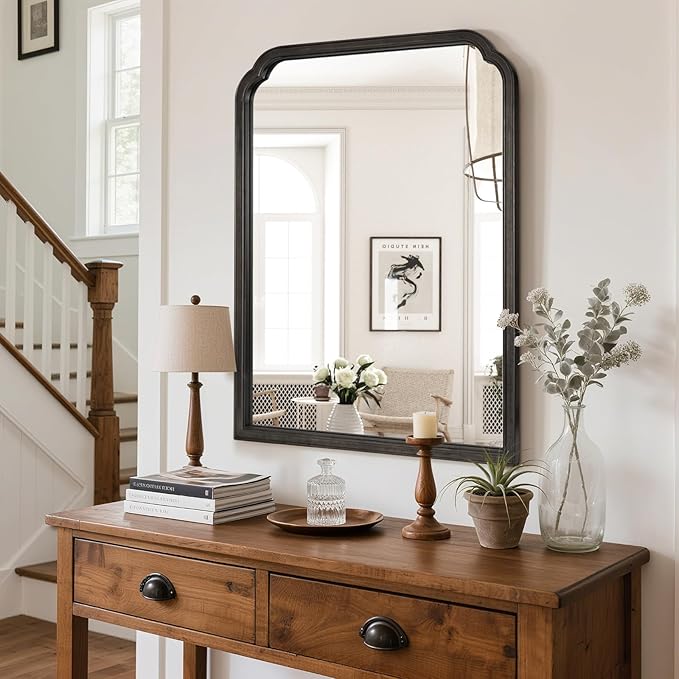 HOMECOOKIN Wood Bathroom Mirrors for Wall Mounted, 30" x 40" Rustic Wood Frame Wall Mirrors Decorative for Living Room or Bedroom Vanity Mirror (BK) B