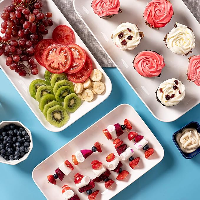 DELLING Large Serving Platter Set 16/14/12inch Large Serving Tray - Rectangular White Serving Trays for Party, Turkey Platter Set of 3, Christmas