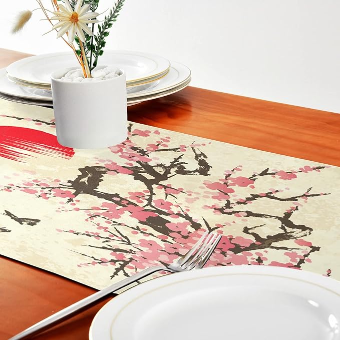 ALAZA Double-Sided Japanese Spring Sakura Cherry Blossom with Butterflies Table Runner 18x72 Inches Long,Table Cloth Runner for Wedding Birthday Party Kitchen Dining Home Everyday Decor