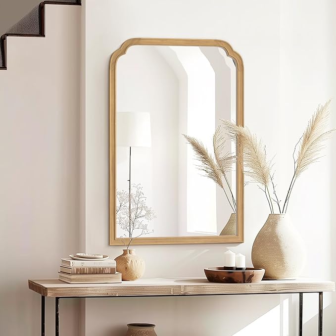 HOMECOOKIN Wood Bathroom Mirrors for Wall Mounted, 24" x 36" Rustic Wood Frame Wall Mirrors Decorative for Living Room or Bedroom Vanity Mirror (Natural) B