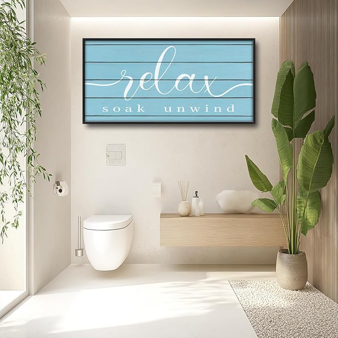 Lovira Relax Soak Unwind Large Wall Art Bathroom Blue Canvas Wall Decor Pictures Prints Painting Framed Home Artwork for Bathroom 30"x60"