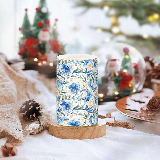 ALAZA Flowers Floral Blue Flickering Flameless Candles Battery Operated with Remote Timer,Tea Light Candles LED Pillar Votive Candles Set of 2 for Outdoor Indoor Decorations