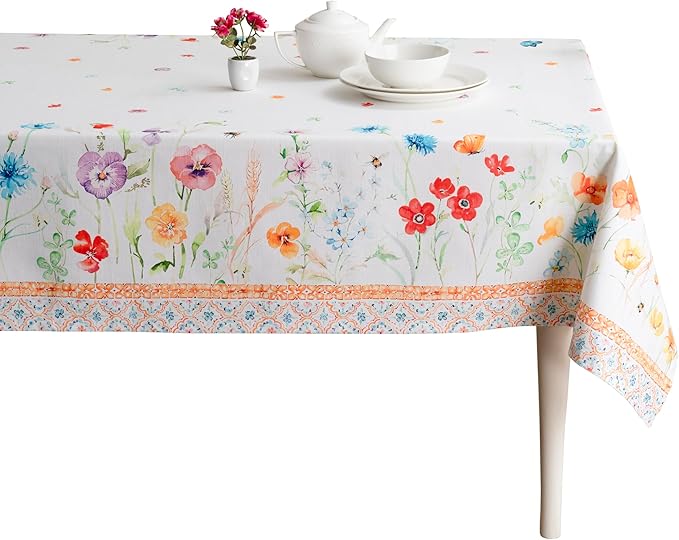 Maison d' Hermine Table Cloth Rectangle Table 100% Cotton 60 x 120 Inches Tablecloth Reusable Decorative for Dining Room, Farmhouse, Home, Party, Festive & Wedding Spring Summer - Summer Whisper