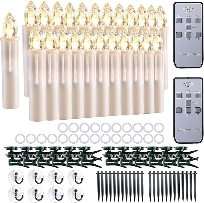 Set of 24 Ivory Flameless Window Candles, 4”H Battery Operated LED Flickering Taper Candles with Remote and Timer, Warm White Candlelight, Ideal for Chandelier/Birthday/Christmas/Party Decor