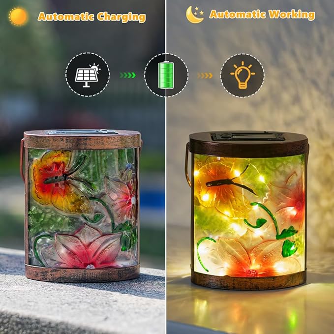 2 Pack Butterfly Solar Lanterns Outdoor Waterproof LED Hanging Solar Lights for Outside Tabletop Lamp for Garden Patio Decor