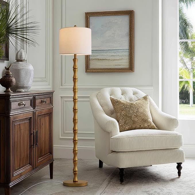 BOBOMOMO 62" Rustic Floor Lamp, Retro Farmhouse Standing Lamp with Rotary Switch, Resin Antique Gold Floor Lamp for Living Room, Bedroom, Dining Room, Nursery, Elegant Home Décor