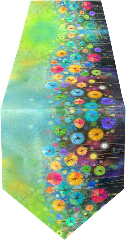 Double-Sided Seasonal Nature Spring Summer Autumn Winter Flowers Table Runner 14x108 Inches Long,Table Cloth Runner for Wedding Birthday Party Kitchen Dining Home Everyday Decor