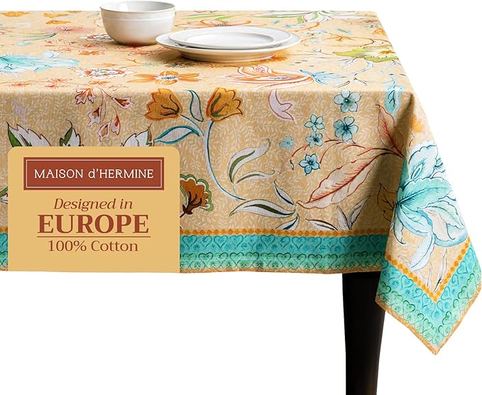 Maison d' Hermine Table Cloth Rectangle Table 100% Cotton 70 x 108 Inches Tablecloth Reusable for Dining Room, Farmhouse, Home, Party, Festive & Wedding Spring Summer - Luxury Loft – Peach