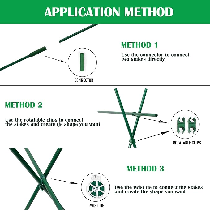 Xiny Tool 126pcs Garden Stakes Set, Includes 50Pack 17" Garden Poles, Tomato Climbing Plant Trellis Plant Climbing Frame for Vegetables Cucumber Fences Beans Outdoor Gardening (Green, 25 Pack)