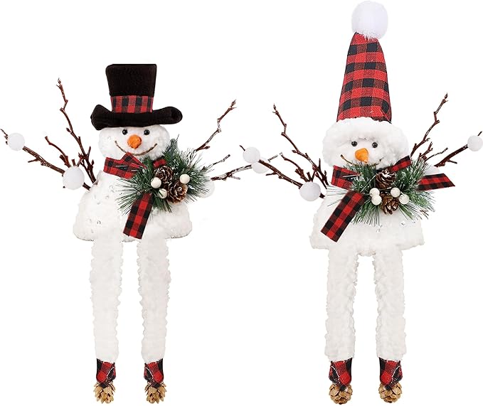 Lulu Home Set of 2 Christmas Snowman Ornaments for Table Mantel Desk Fireplace Home Holiday Decor (Red and Black)
