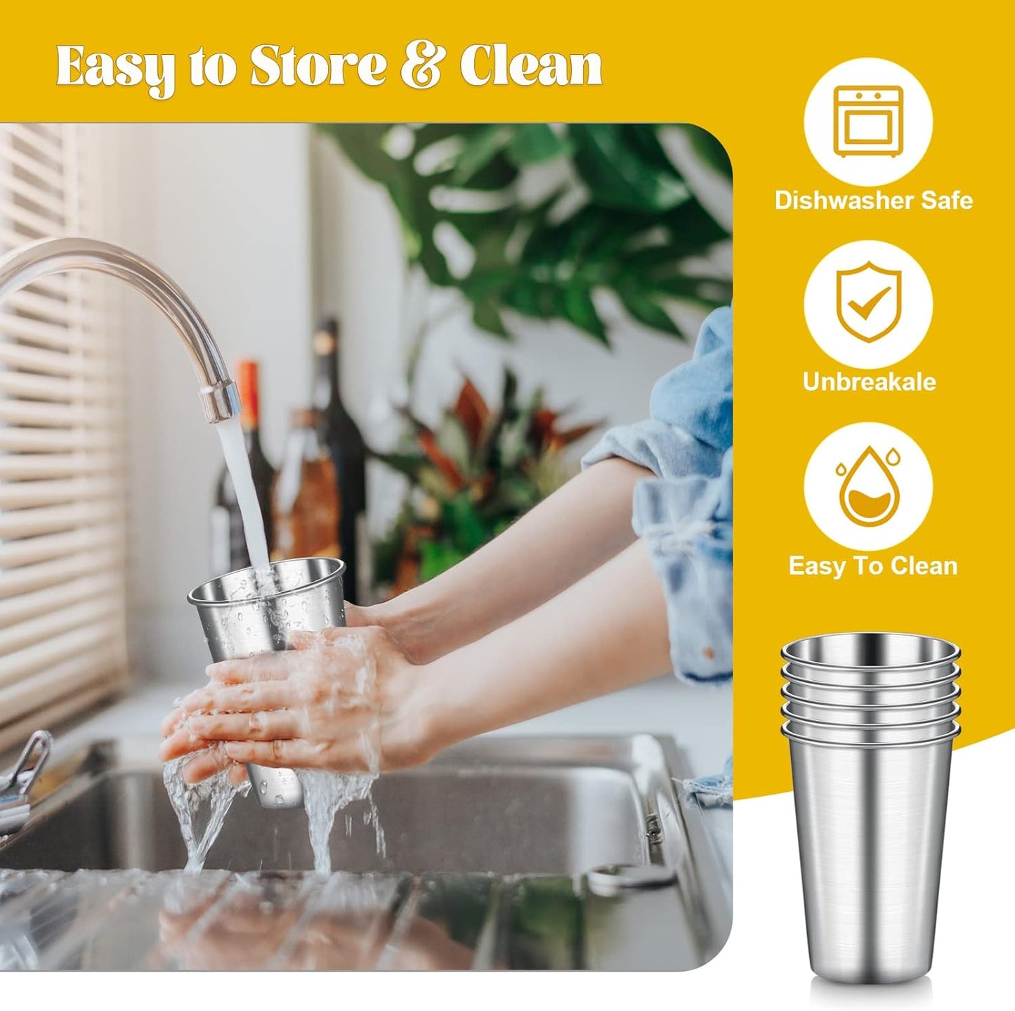 Lallisa 24 Pcs Stainless Steel Cups 16 oz Pint Cup Tumbler Shatterproof Metal Cups Unbreakable Stackable Glasses Metal Drinking Glasses for Kids Adults Coffee Beer Bar Home Travel Outdoor Camping