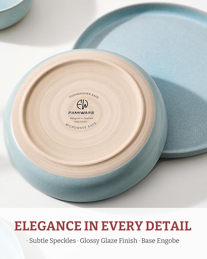 famiware Milkyway Pasta Bowls Set of 4, 8.5" Large Salad Bowls, Double Reactive Glaze, Sturdy & Stackable, Ideal for Housewarming, Festivals, Light Blue