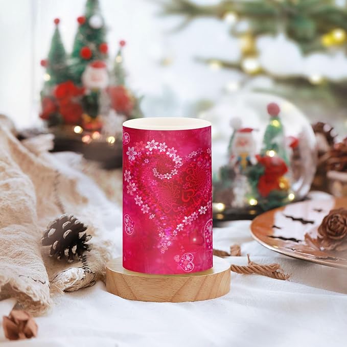 ALAZA Valentines Day Hot Pink Heart Flickering Flameless Candles Battery Operated with Remote Timer,Tea Light Candles LED Pillar Votive Candles Set of 2 for Outdoor Indoor Decorations