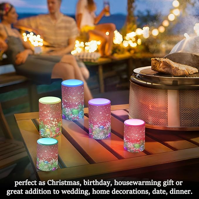 ALAZA Christmas Tree Decoration and Snowflakes Red Flickering Flameless Candles Battery Operated with Remote Timer,Tea Light Candles LED Pillar Votive Candles Set of 2 for Outdoor Indoor Decorations